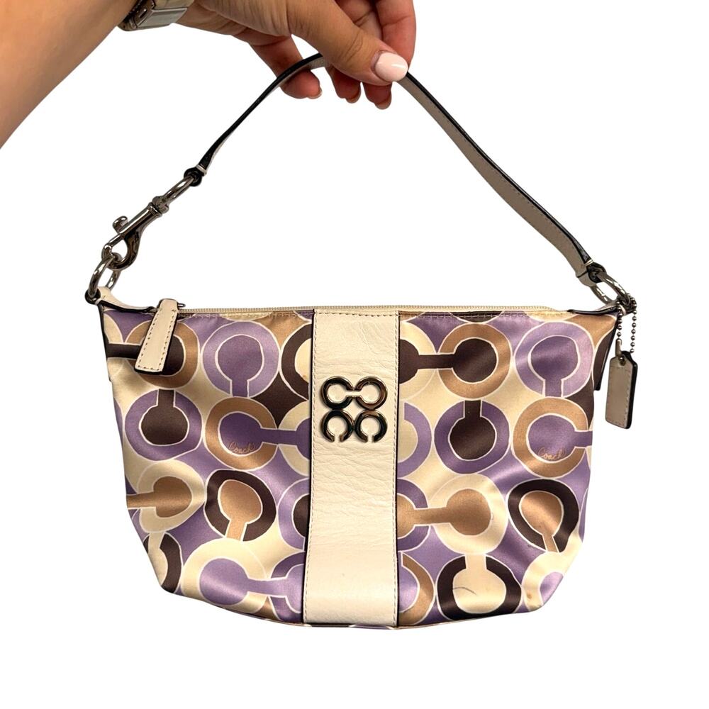 Y2K COACH Julia Outline Op Art Sateen Pouch Small Shoulder Bag 44837 Lilac 2000s - Picture 2 of 11